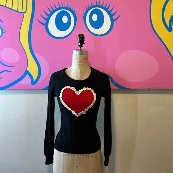 Moschino Cheap and Chic Black Wool Knit Red Heart Button Sweater - Picture 1 of 8